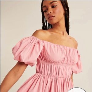 Abercrombie & Fitch off the shoulder puff sleeve pink mini dress